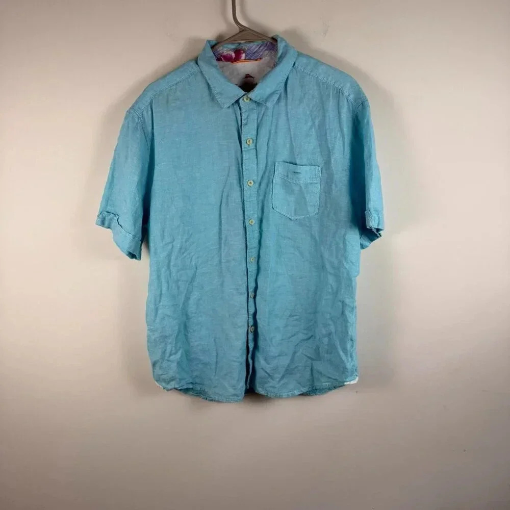 Tommy Bahama Light Blue Short Sleeve Button-Down Linen Shirt